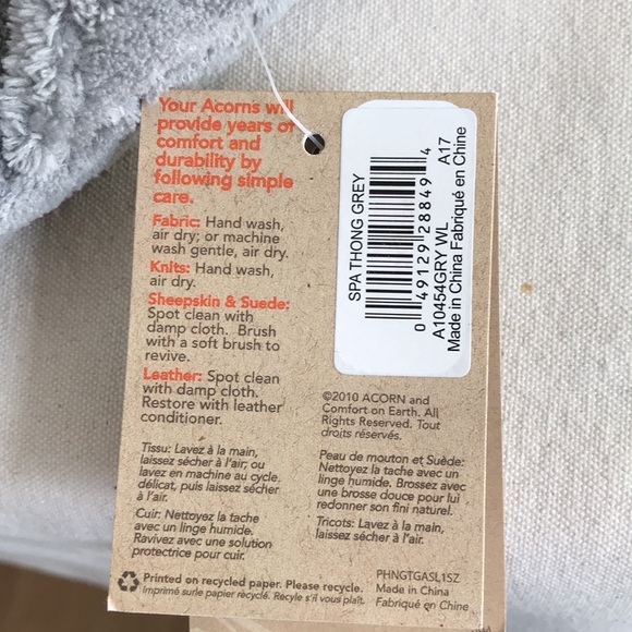 NWT Acorn Spa Thong sz 8 grey. Memory Foam comfort. Machine wash Ease. Non slip - Picture 5 of 6